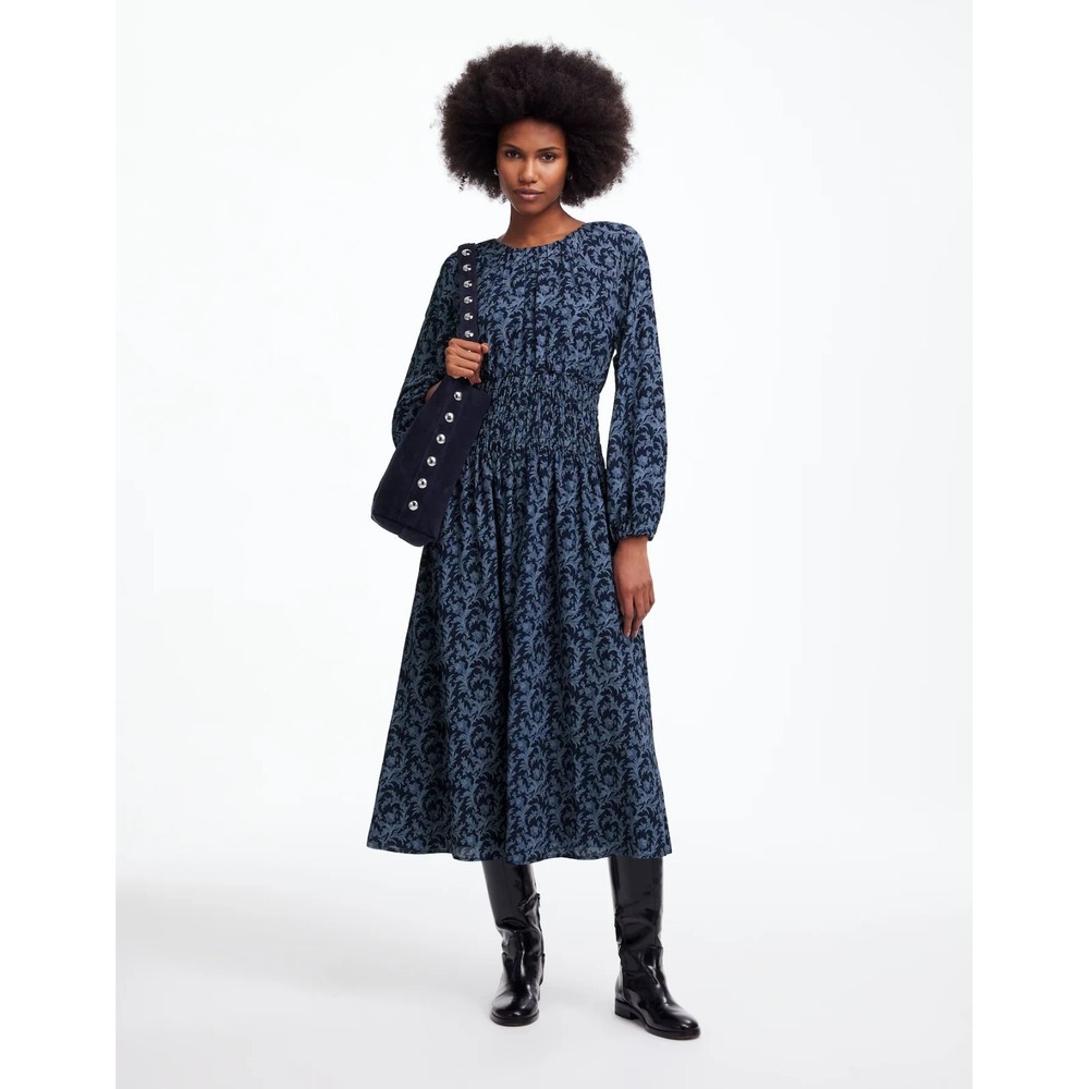 Madewell XL Bubble-Sleeve Smocked Midi Dress in Floral Blue NWT $168‎